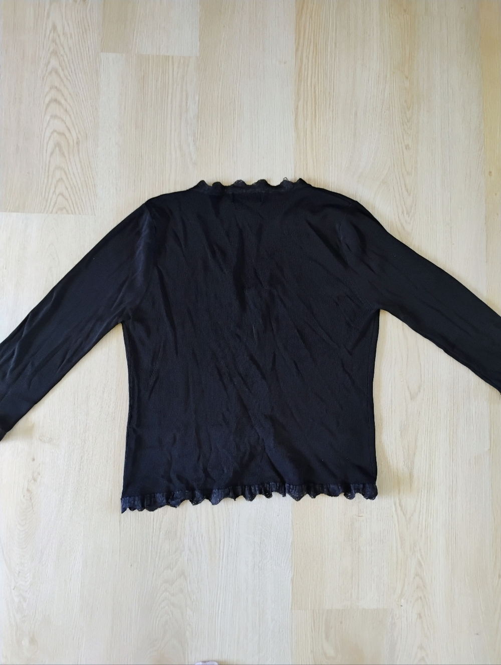Finity Black Ribbed Lace-Trim Top - Picture 3 of 3